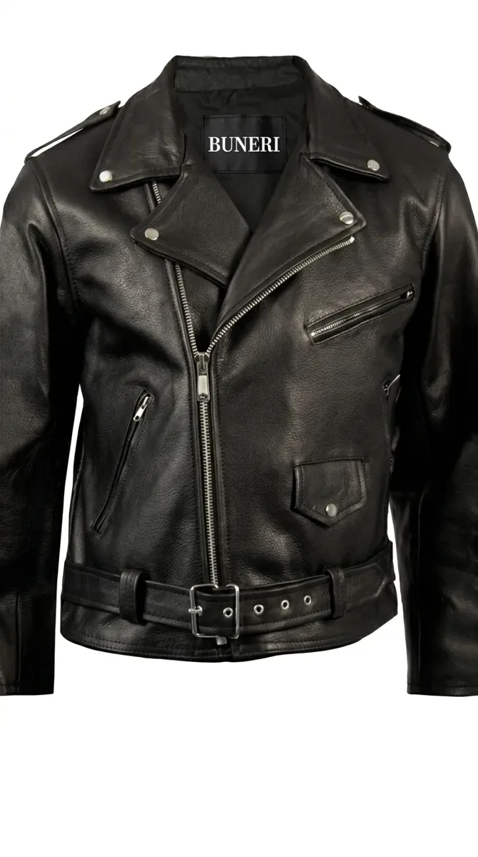 Men's Studded Biker Leather Jacket Back